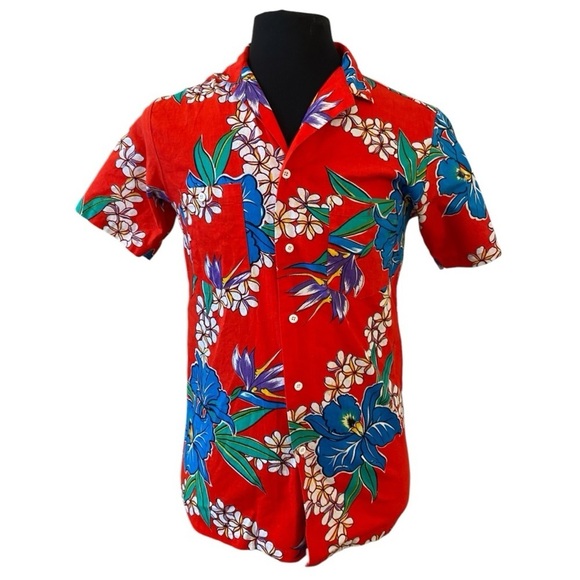 SunForce Other - SunForce Mens Vintage 1980s Hawaiian Shirt Size Medium Slim Fit Red Button Down